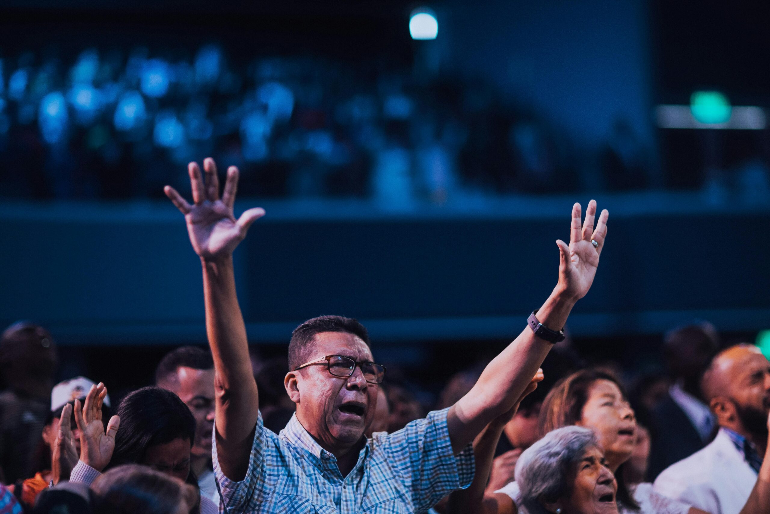 A man worshipping in church.