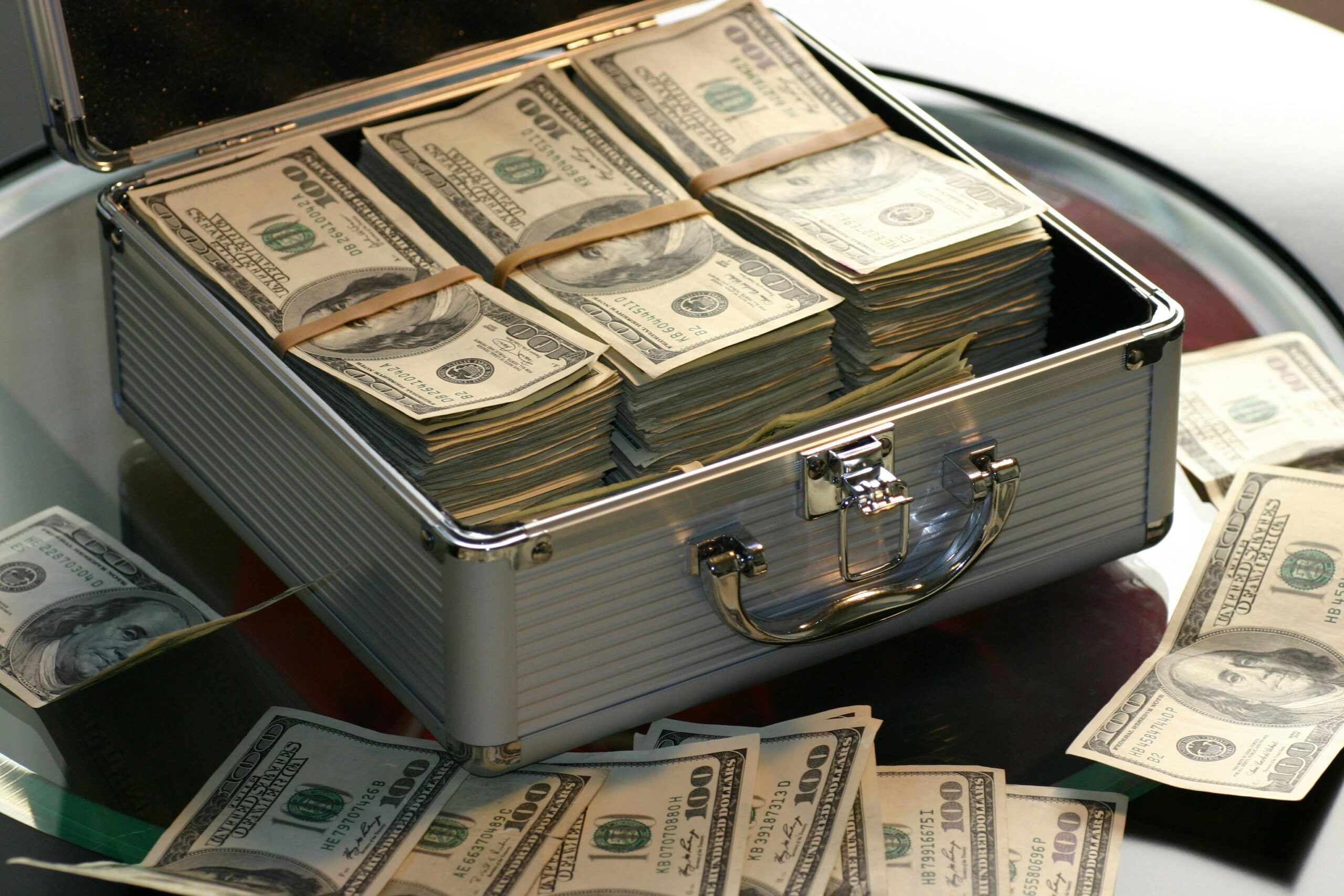 A case full of money bills.