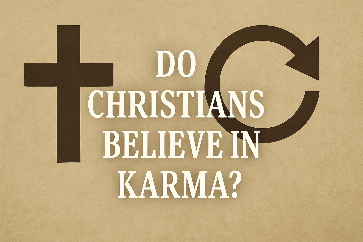 An illustration representing Christianity vs karma, with the article title written on it.